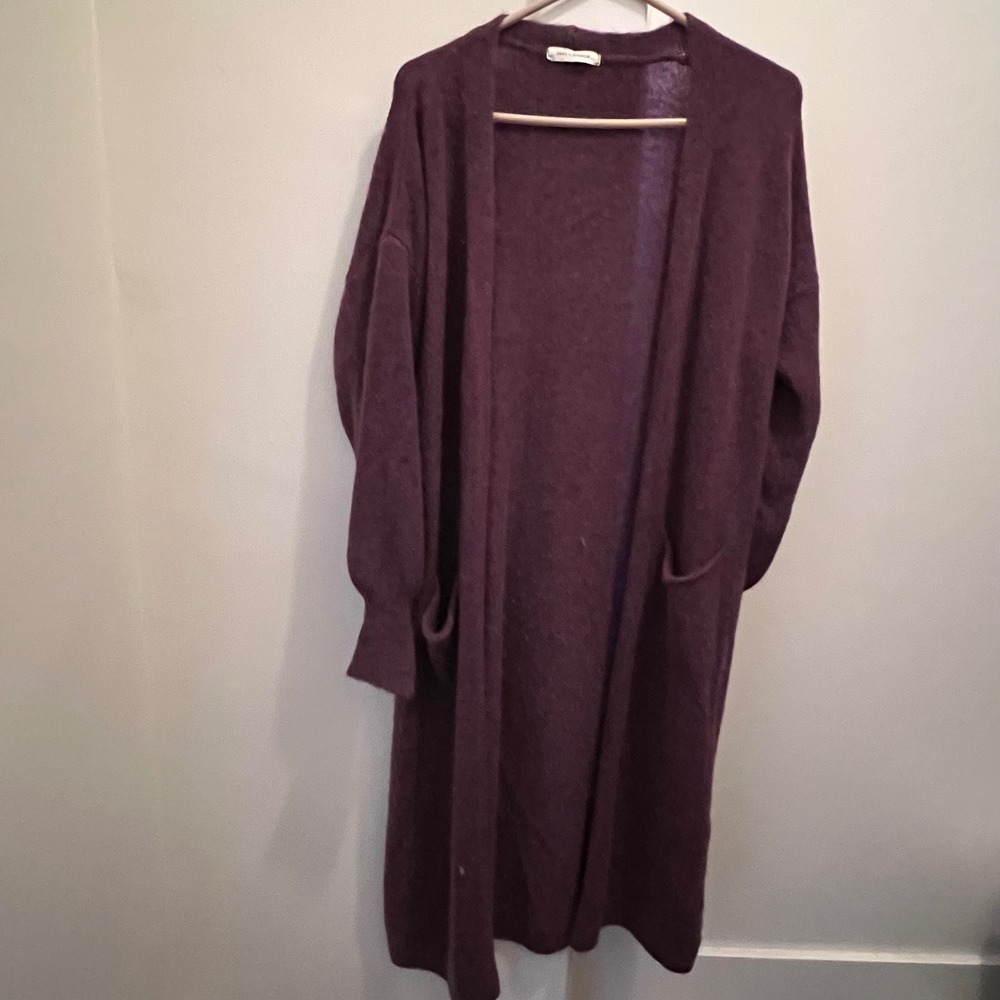 Jaki London Yasmin Open Cardigan Purple Soft Relaxed Pockets‎ Alpaca Blend
